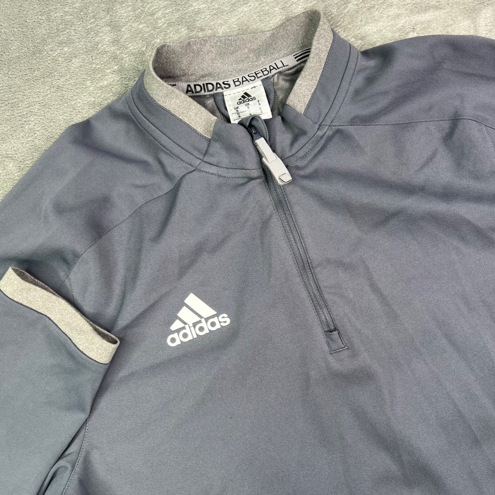 Adidas Baseball Quarter Zip Pullover Mens Small Gray Solid Long Sleeve Mock Neck